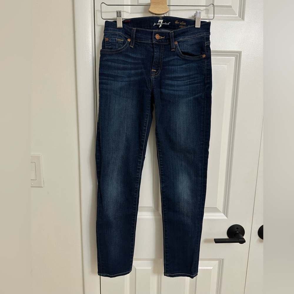7 For All Mankind Dark Blue slim cigarette Straight Jeans size 25